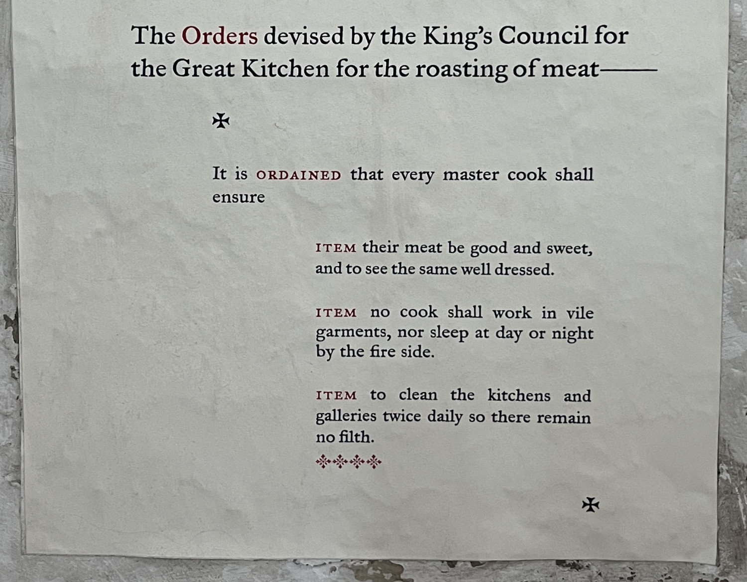 King's orders for cooks